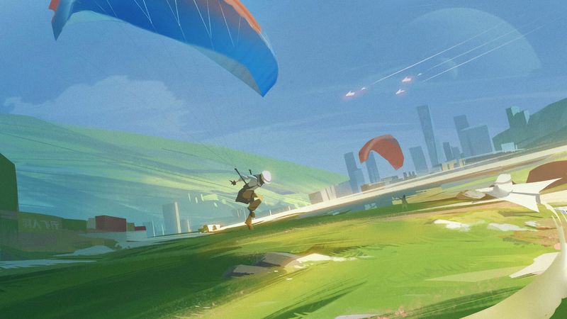 parachute, parachutist, art, 4k