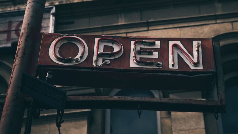 signboard, open, inscription, 4k