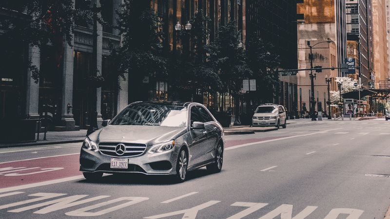mercedes, car, city, architecture, chicago, usa, 4k