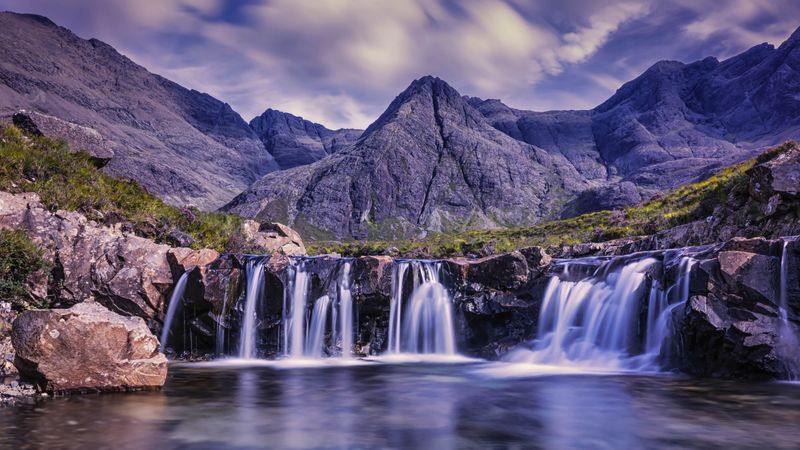 waterfall, stones, skye, united kingdom, 4k