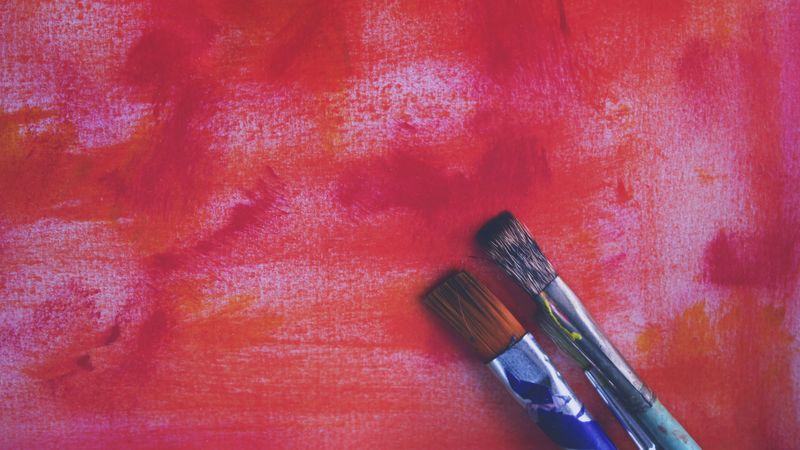 brushes, paint, red, drawing, artistic, 4k