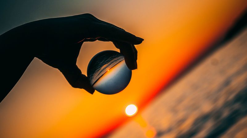 ball, hand, sunset, 4k