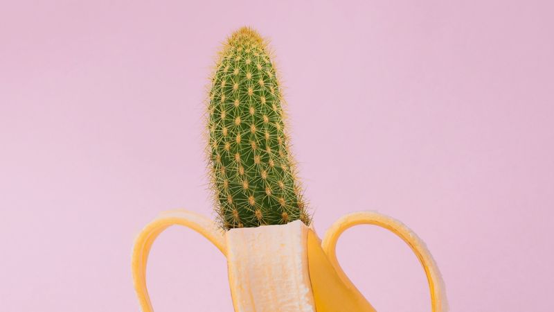 banana, cactus, creative, minimalism, 4k