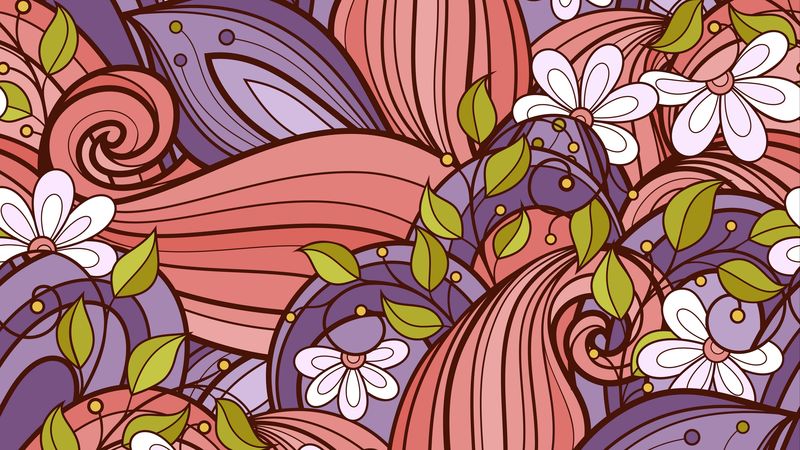 patterns, flowers, doodles, colorful, 4k