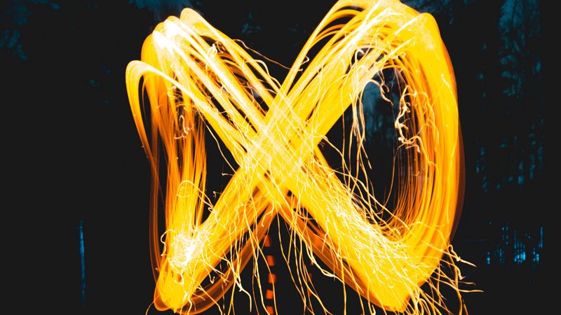 infinity, light art, lines, night, 4k
