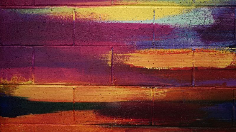 brick wall, paint, multi-colored, 4k
