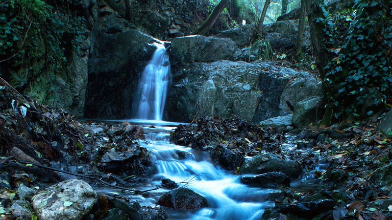 waterfall, stream, stones, dusk, 4k