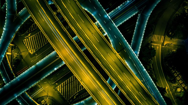 road, neon, glow, 4k