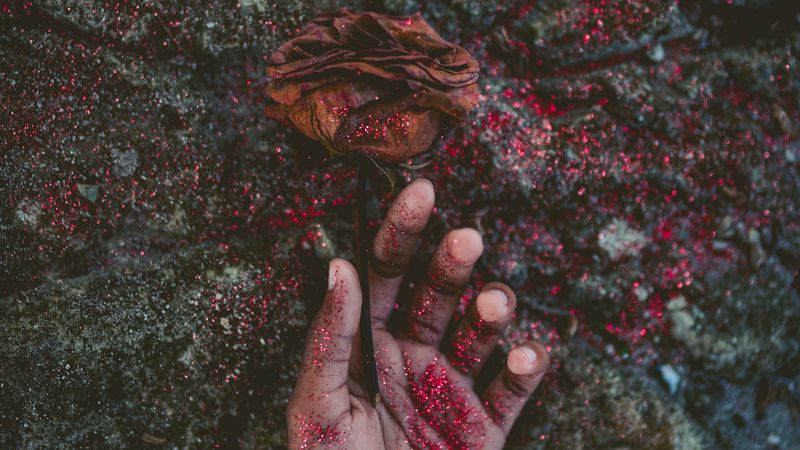 hand, rose, sequins, 4k