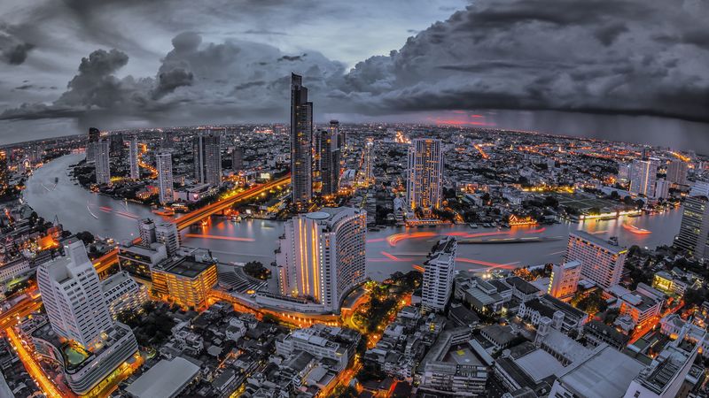 bangkok, night city, view from above, skyscrapers, metropolis, 4k