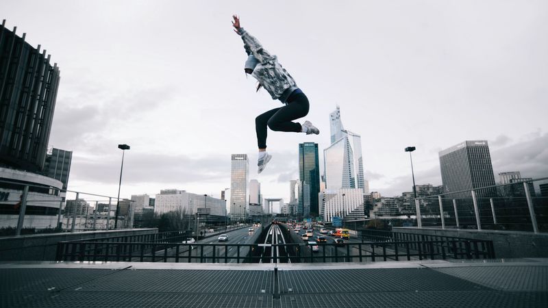 human, roof, jump, flight, 4k