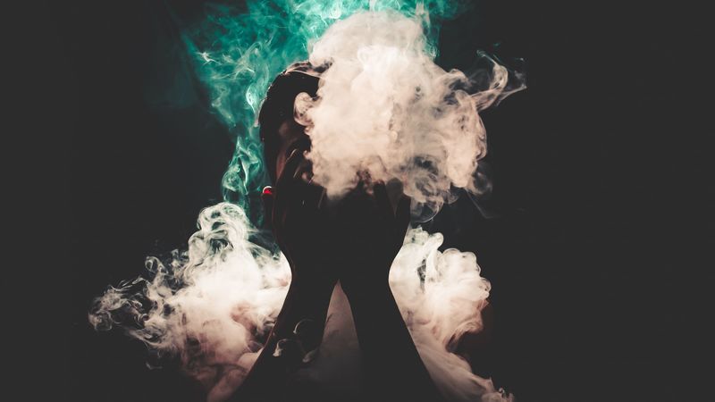 man, smoke, hands, colorful smoke, 4k