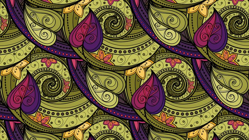 patterns, doodles, twirled, leaves, 4k