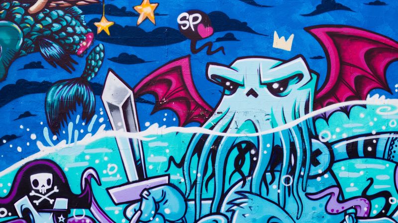 graffiti, octopus, street art, 4k