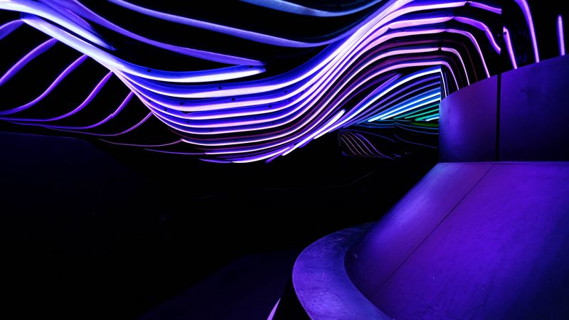 tunnel, wavy, glow, 4k