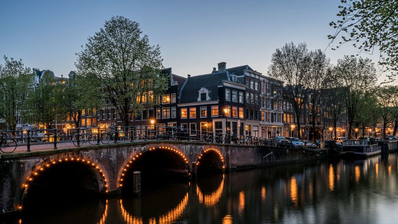 canal, buildings, bridge, amsterdam, keizersgracht, 4k