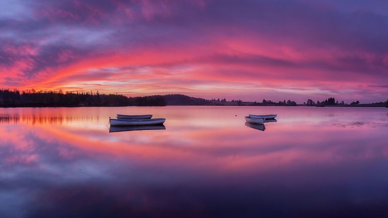 lake, boats, dawn, scotland, loch lomond, trossachs, 4k