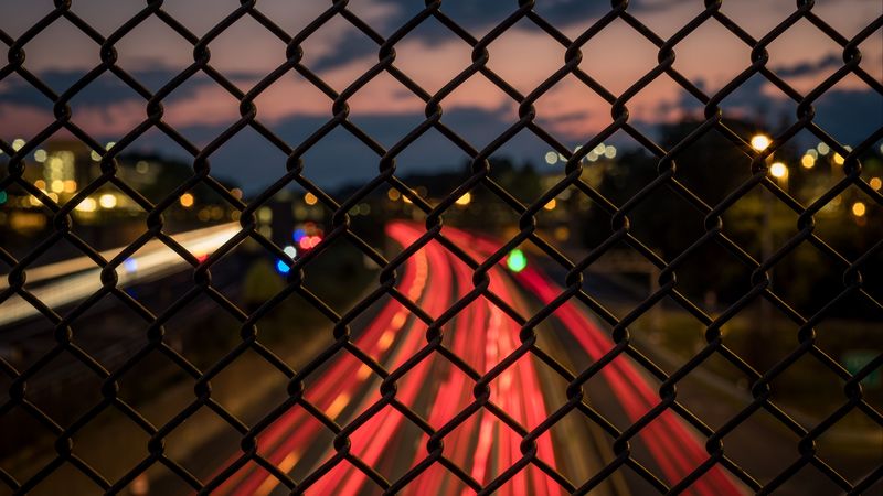 fence, mesh, lowlight, night, street, 4k