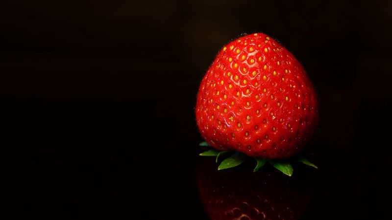 strawberry, berry, red, black background, 4k