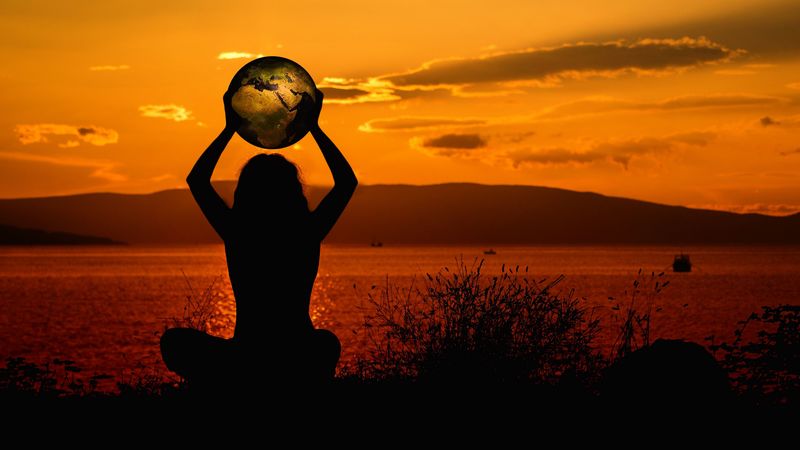 meditation, silhouette, earth, harmony, solitude, 4k
