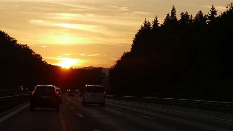 cars, track, sunset, road, traffic, 4k