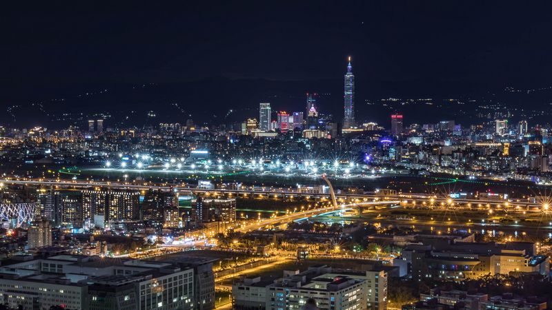 night city, top view, skyscrapers, city lights, taiwan taipei, 4k
