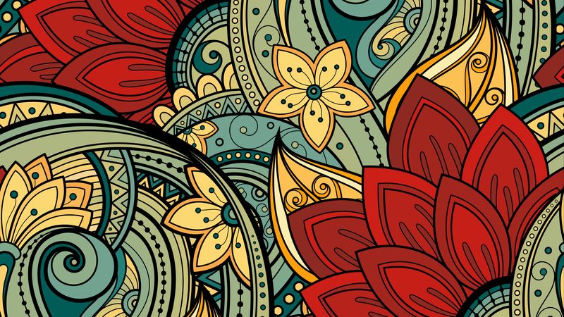 patterns, flowers, ornament, vector, leaves, colorful, 4k