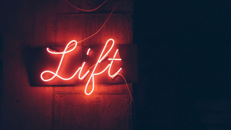 inscription, neon, lift, wall, lighting, 4k