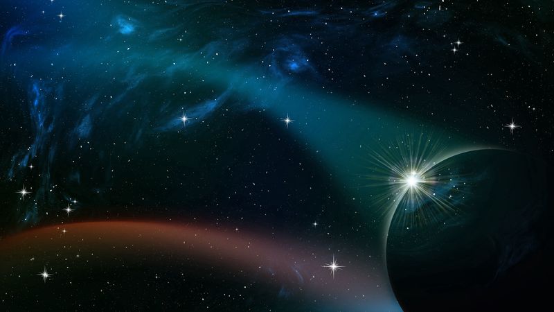 planet, stars, radiance, starry sky, galaxy, universe, 4k