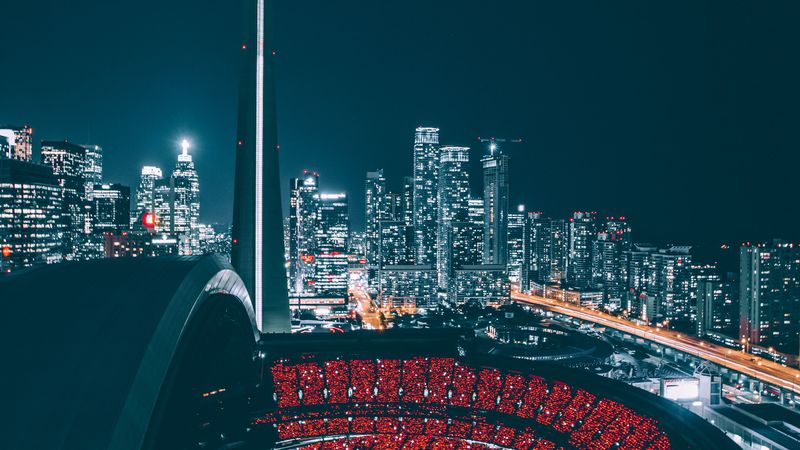 night city, view from above, skyscrapers, toronto, canada, 4k