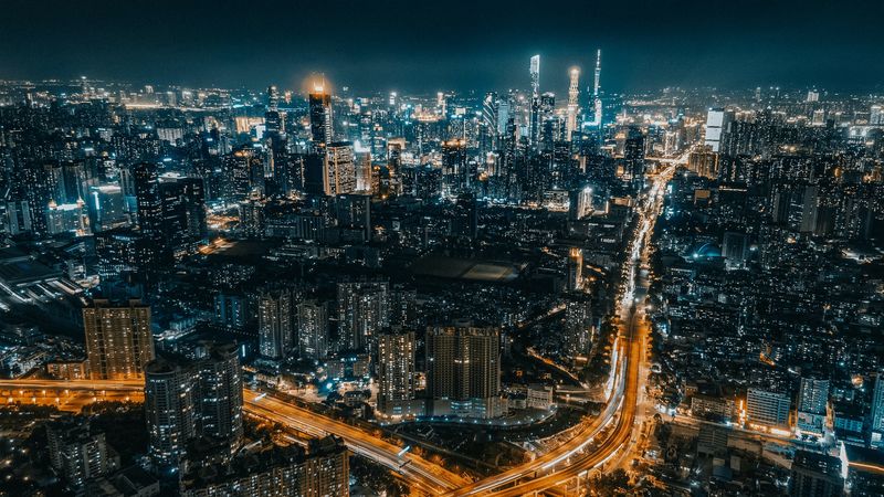 city, road, night, glow, 4k