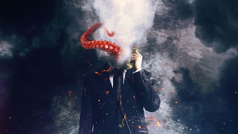 man, octopus, surrealism, art, 4k