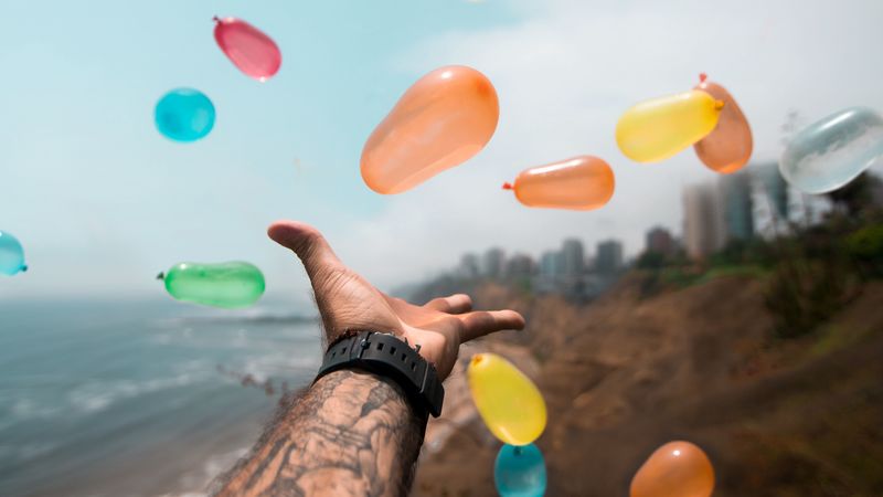 balloons, hand, multicolored, flight, tattoo, 4k