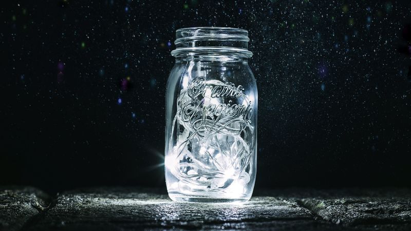 bank, garlands, stars, glitter, fireflies, 4k