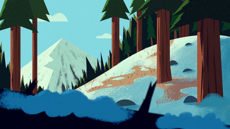 mountains, trees, snow, snowy, forest, art, 4k