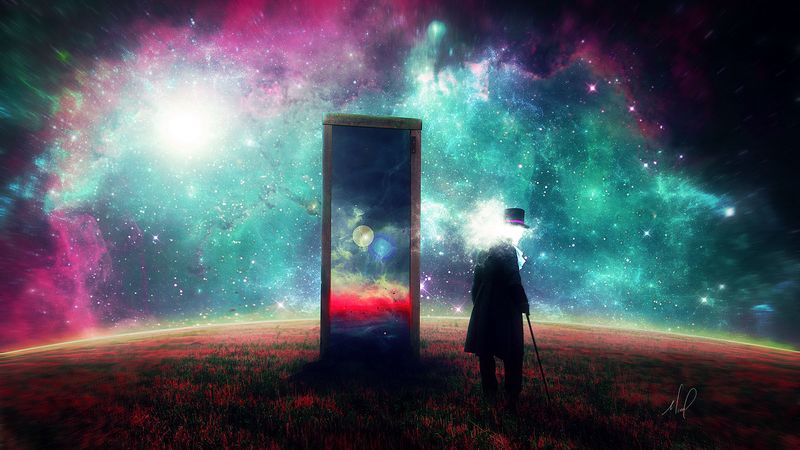 man, mirror, space, art, surrealism, 4k