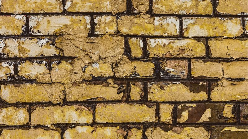 wall, brick, peeling, paint, stains, 4k