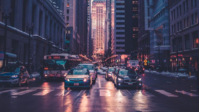 road, skyscrapers, cars, marking, metropolis, chicago, usa, 4k