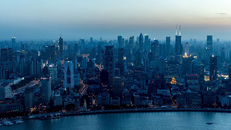 night city, river, buildings, 4k