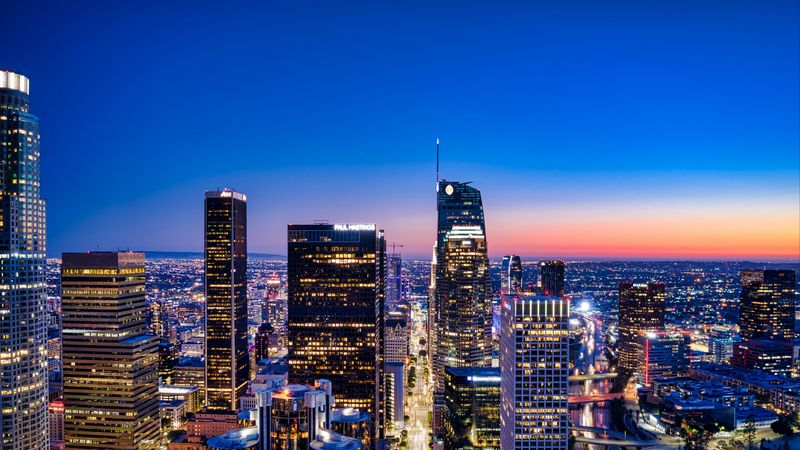 night city, lights, towers, 4k