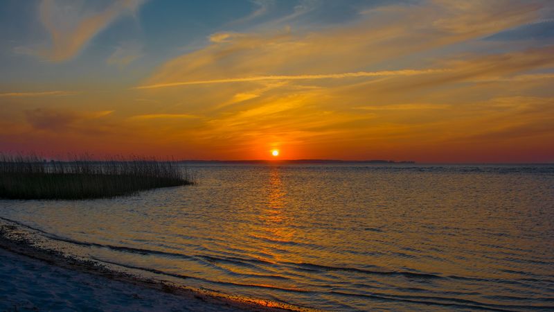 sunset, sun, horizon, nature, 4k