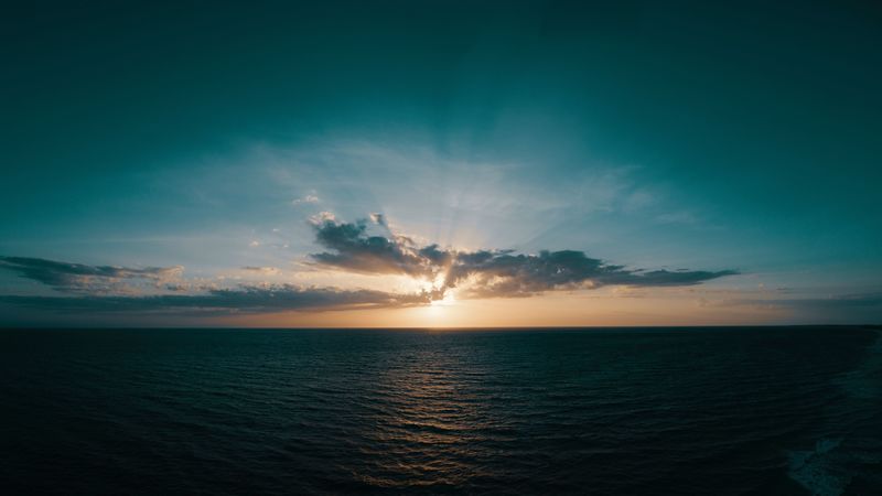 sea, skyline, sunrise, clouds, 4k