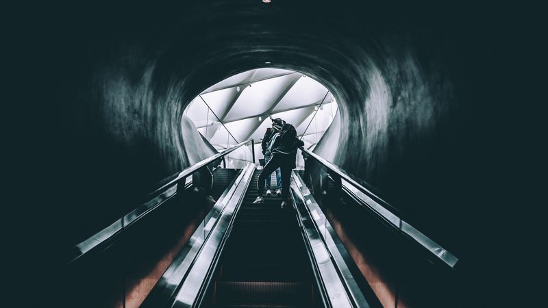 escalator, people, stairs, rise, underground, 4k