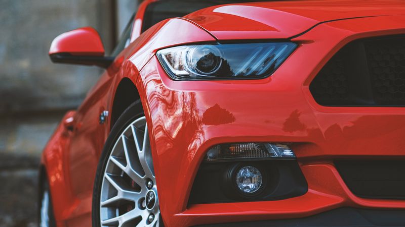 car, headlight, front view, red, 4k