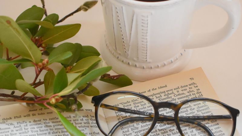 cup, book, glasses, 4k