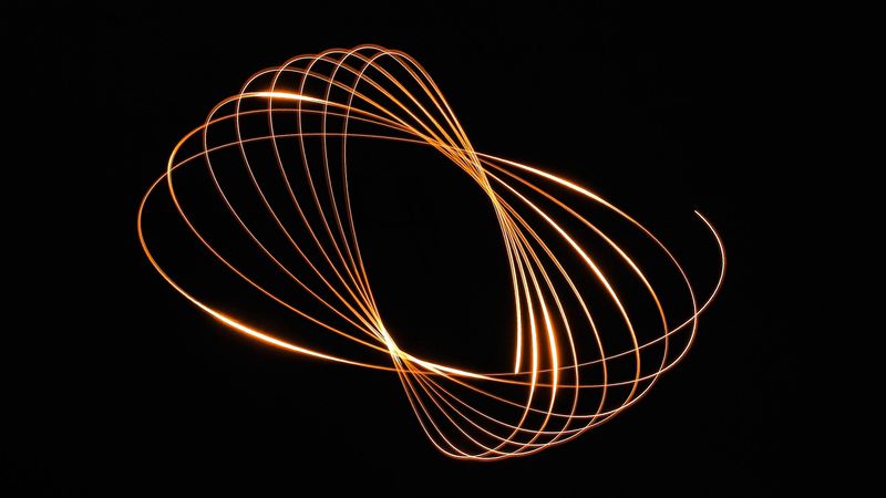 rings, glow, pattern, black, 4k