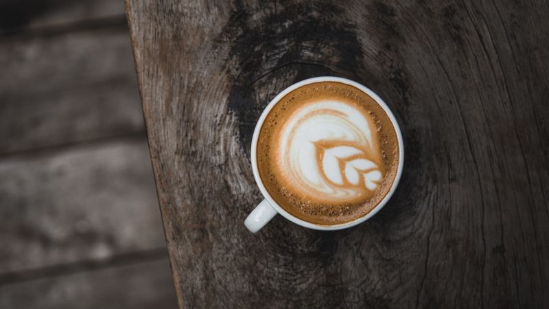 cappuccino, art, wooden table, 4k