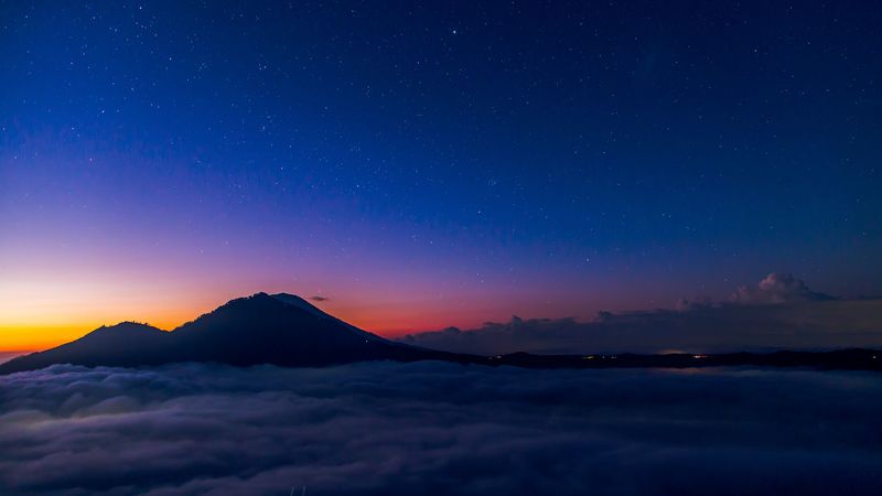 starry sky, mountains, clouds, night, 4k