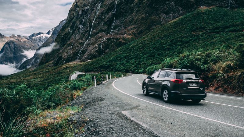 auto, mountains, road, turn, 4k