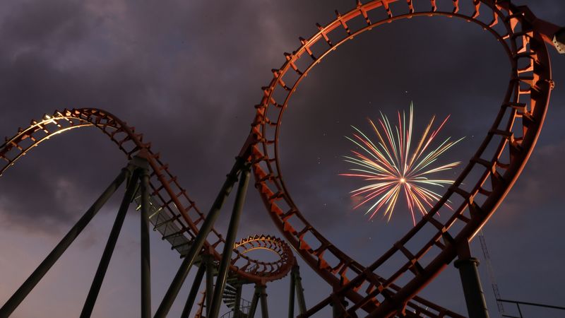 attraction, fireworks, night, 4k